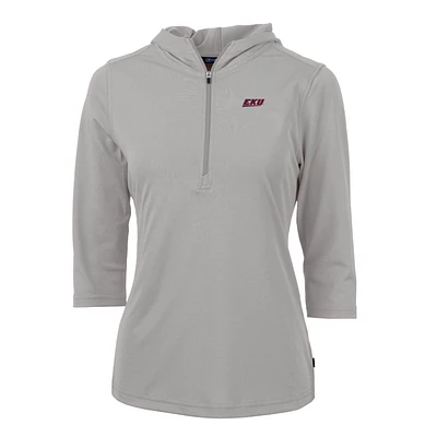 Women's Cutter & Buck Silver Eastern Kentucky Colonels Virtue Eco Pique Half-Zip 3/4 Sleeve Pullover Hoodie