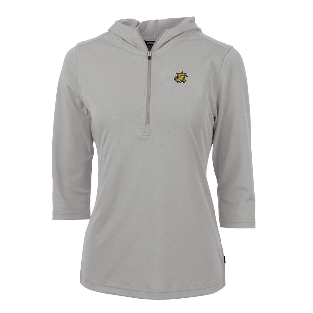 Women's Cutter & Buck Silver Wichita State Shockers Virtue Eco Pique Half-Zip 3/4 Sleeve Pullover Hoodie