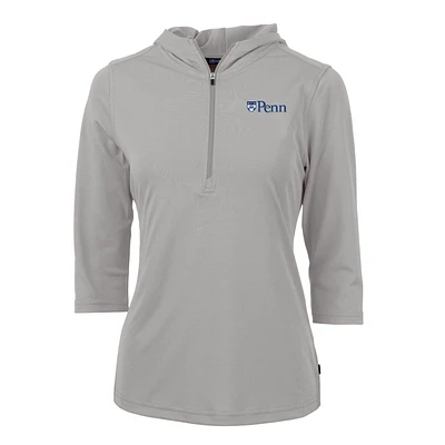 Women's Cutter & Buck Silver Pennsylvania Quakers Virtue Eco Pique Half-Zip 3/4 Sleeve Pullover Hoodie