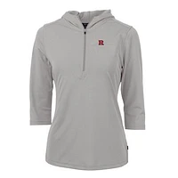 Women's Cutter & Buck Silver Rutgers Scarlet Knights Virtue Eco Pique Half-Zip 3/4 Sleeve Pullover Hoodie