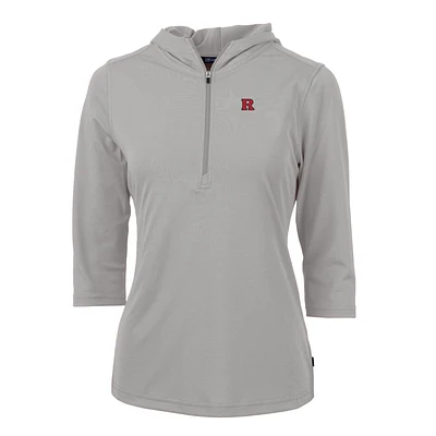 Women's Cutter & Buck Silver Rutgers Scarlet Knights Virtue Eco Pique Half-Zip 3/4 Sleeve Pullover Hoodie