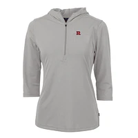 Women's Cutter & Buck Silver Rutgers Scarlet Knights Virtue Eco Pique Half-Zip 3/4 Sleeve Pullover Hoodie