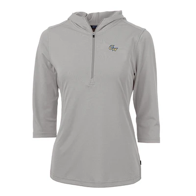 Women's Cutter & Buck Silver George Washington University Virtue Eco Pique Half-Zip 3/4 Sleeve Pullover Hoodie