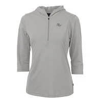 Women's Cutter & Buck Silver George Washington University Virtue Eco Pique Half-Zip 3/4 Sleeve Pullover Hoodie