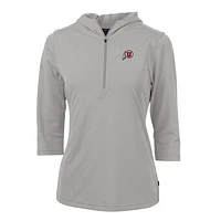 Women's Cutter & Buck Silver Utah Utes Virtue Eco Pique Half-Zip 3/4 Sleeve Pullover Hoodie