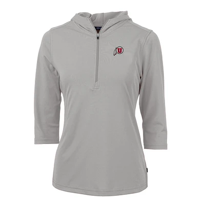 Women's Cutter & Buck Silver Utah Utes Virtue Eco Pique Half-Zip 3/4 Sleeve Pullover Hoodie