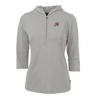 Women's Cutter & Buck Silver Utah Utes Virtue Eco Pique Half-Zip 3/4 Sleeve Pullover Hoodie