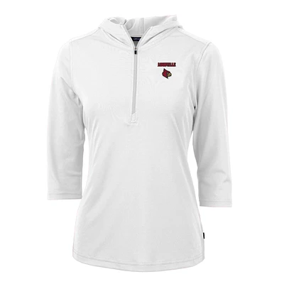 Women's Cutter & Buck White Louisville Cardinals Virtue Eco Pique Half-Zip 3/4 Sleeve Pullover Hoodie