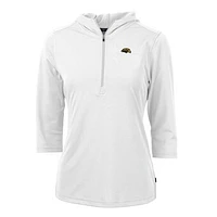 Women's Cutter & Buck White Southern Miss Golden Eagles Virtue Eco Pique Half-Zip 3/4 Sleeve Pullover Hoodie