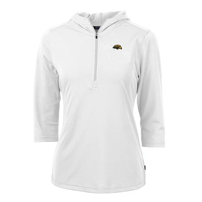 Women's Cutter & Buck White Southern Miss Golden Eagles Virtue Eco Pique Half-Zip 3/4 Sleeve Pullover Hoodie