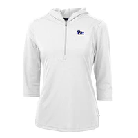 Women's Cutter & Buck White Pitt Panthers Virtue Eco Pique Half-Zip 3/4 Sleeve Pullover Hoodie