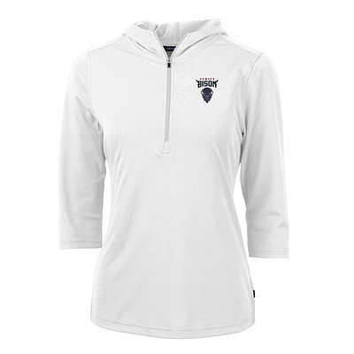 Women's Cutter & Buck White Howard Bison Virtue Eco Pique Half-Zip 3/4 Sleeve Pullover Hoodie