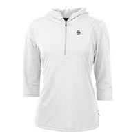 Women's Cutter & Buck White Idaho Vandals Virtue Eco Pique Half-Zip 3/4 Sleeve Pullover Hoodie