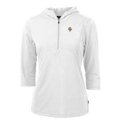 Women's Cutter & Buck White Idaho Vandals Virtue Eco Pique Half-Zip 3/4 Sleeve Pullover Hoodie