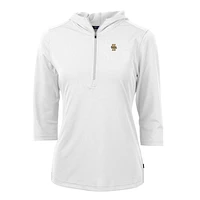 Women's Cutter & Buck White Idaho Vandals Virtue Eco Pique Half-Zip 3/4 Sleeve Pullover Hoodie