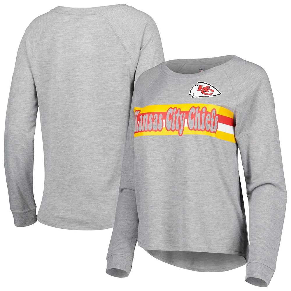 Juniors Heathered Gray Kansas City Chiefs All Striped Up Raglan Long Sleeve T-Shirt