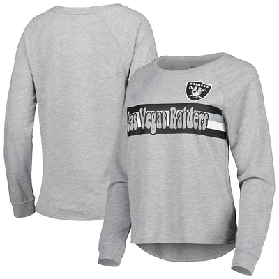 Juniors Heathered Gray Las Vegas Raiders All Striped Up Raglan Long Sleeve T-Shirt