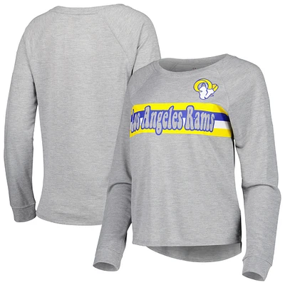 Juniors Heathered Gray Los Angeles Rams All Striped Up Raglan Long Sleeve T-Shirt