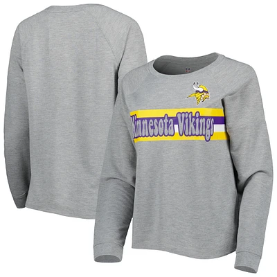 Juniors Heathered Gray Minnesota Vikings All Striped Up Raglan Long Sleeve T-Shirt