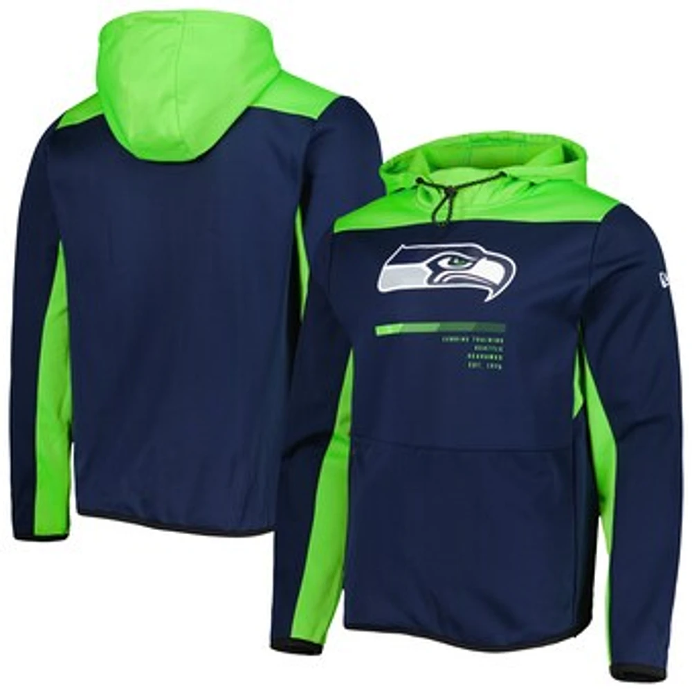 Men's New Era Navy Seattle Seahawks Combine Authentic Hard Hitter Pullover Hoodie