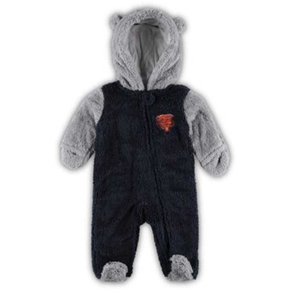 Newborn & Infant Navy/Gray Chicago Bears Game Nap Teddy Fleece Bunting Full-Zip Sleeper