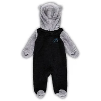 Newborn & Infant Black/Gray Carolina Panthers Game Nap Teddy Fleece Bunting Full-Zip Sleeper