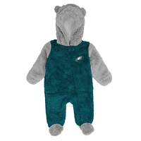 Newborn & Infant Midnight Green/Gray Philadelphia Eagles Game Nap Teddy Fleece Bunting Full-Zip Sleeper