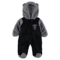 Newborn & Infant Black/Gray Las Vegas Raiders Game Nap Teddy Fleece Bunting Full-Zip Sleeper