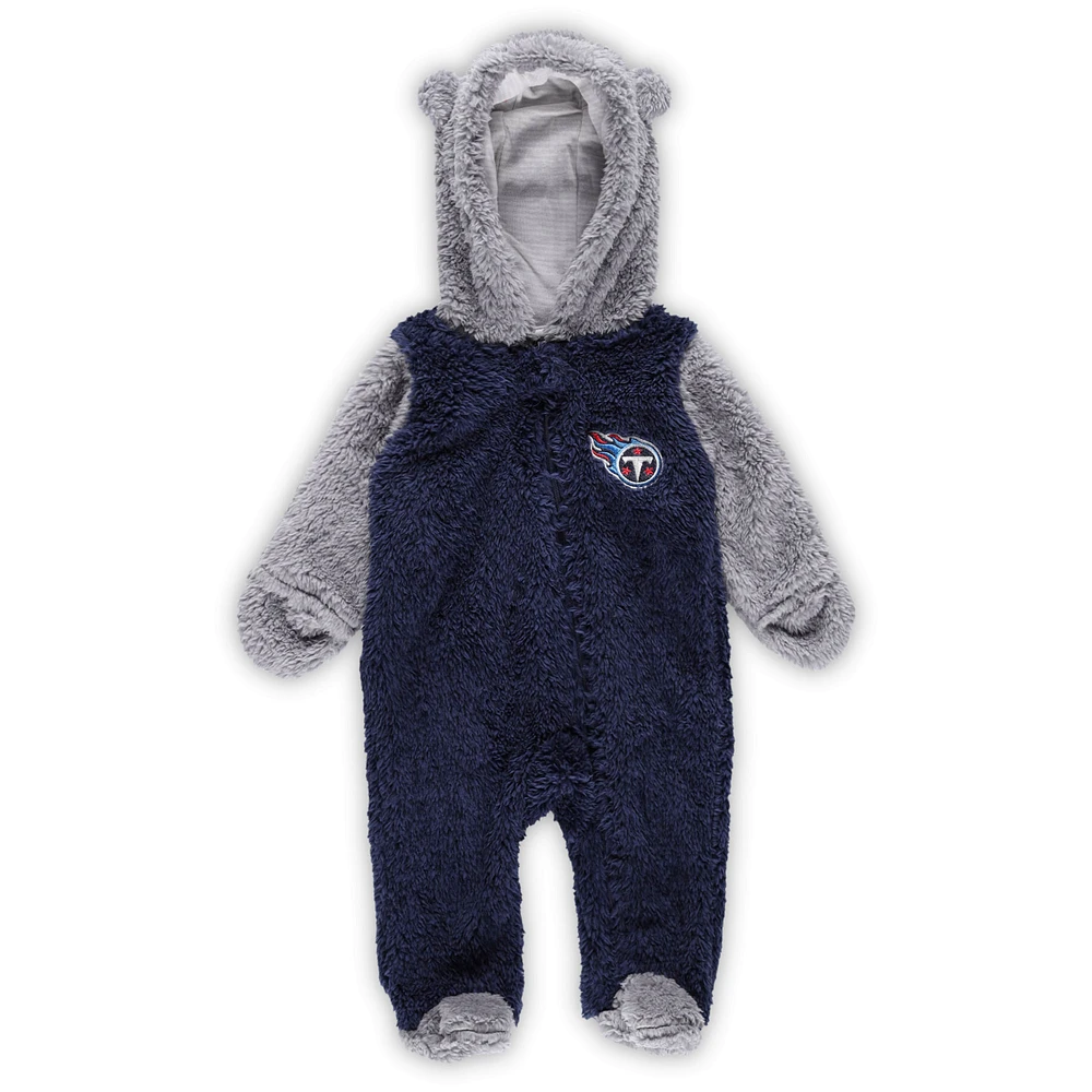 Newborn & Infant Navy/Gray Tennessee Titans Game Nap Teddy Fleece Bunting Full-Zip Sleeper