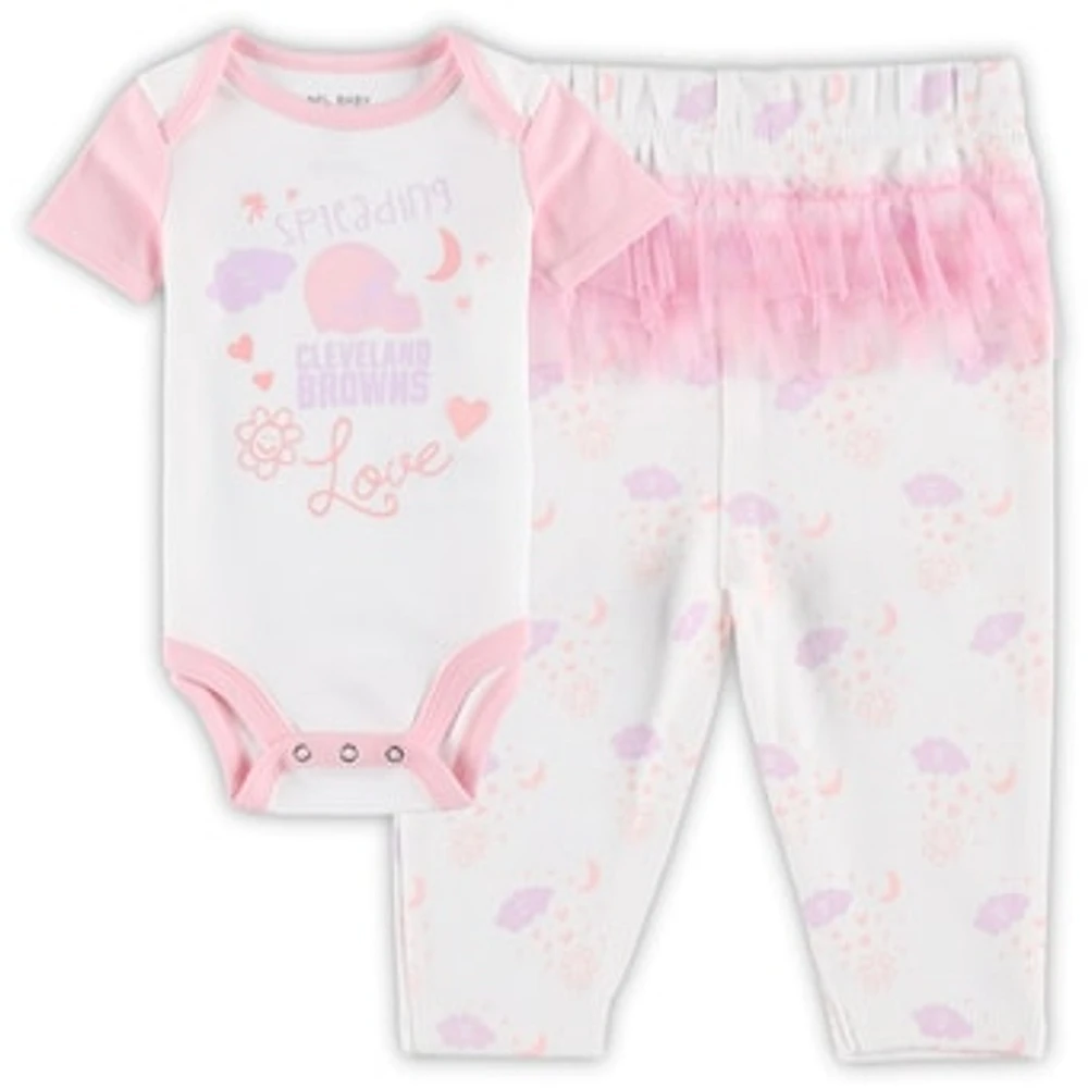 Girls Newborn & Infant White Cleveland Browns Spreading Love Bodysuit and Tutu Leggings Set