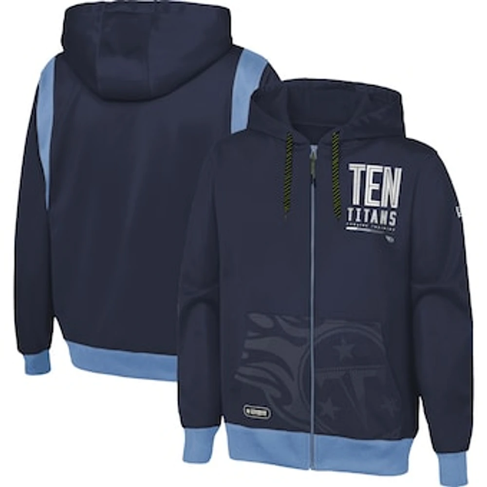 Men's New Era Navy Tennessee Titans Combine Authentic Drop Back Full-Zip Hoodie