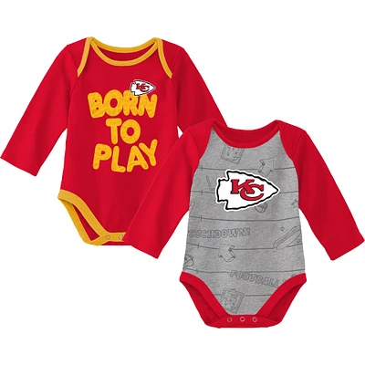 Newborn & Infant Red/Heathered Gray Kansas City Chiefs Born To Win Two-Pack Long Sleeve Bodysuit Set