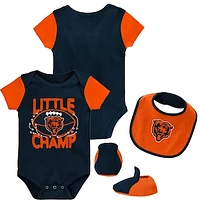 Newborn & Infant Navy/Orange Chicago Bears Little Champ Three-Piece Bodysuit Bib Booties Set