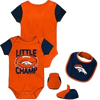 Newborn & Infant Orange/Navy Denver Broncos Little Champ Three-Piece Bodysuit Bib & Booties Set