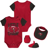 Newborn & Infant Red/Black Tampa Bay Buccaneers Little Champ Three-Piece Bodysuit Bib Booties Set