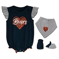 Girls Newborn & Infant Navy/Heathered Gray Chicago Bears All The Love Bodysuit Bib & Booties Set