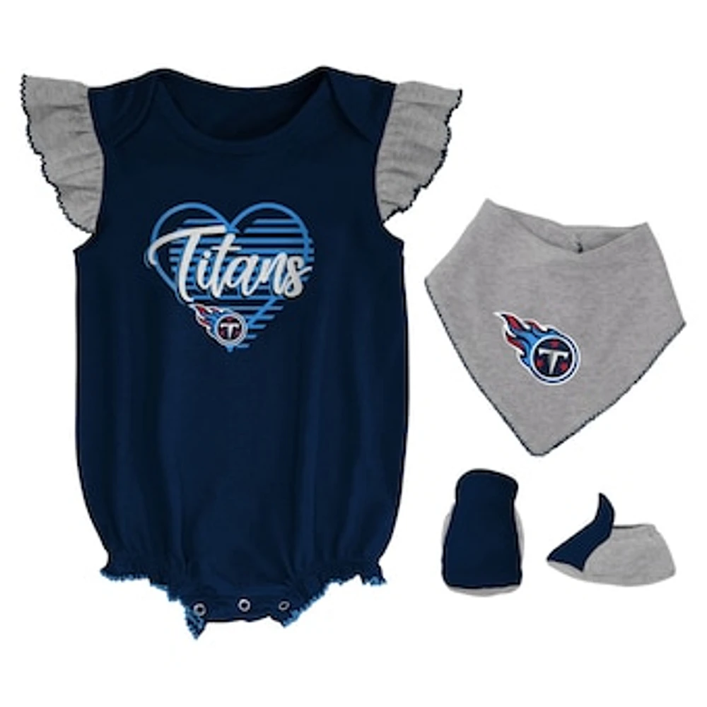 Girls Newborn & Infant Navy/Heathered Gray Tennessee Titans All The Love Bodysuit Bib & Booties Set