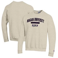 Men's Champion Heathered Oatmeal Niagara University Purple Eagles Eco Powerblend Crewneck Sweatshirt