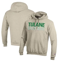 Men's Champion Oatmeal Tulane Green Wave Eco Powerblend Pullover Hoodie