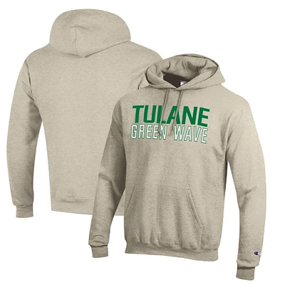 Men's Champion Oatmeal Tulane Green Wave Eco Powerblend Pullover Hoodie