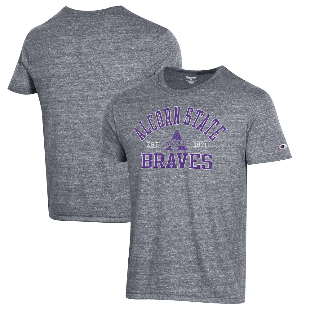 Men's Champion Heathered Gray Alcorn State Braves Ultimate Tri-Blend T-Shirt