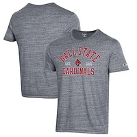 Men's Champion Heathered Gray Ball State Cardinals Ultimate Tri-Blend T-Shirt