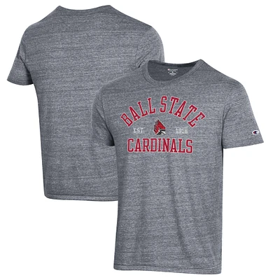 Men's Champion Heathered Gray Ball State Cardinals Ultimate Tri-Blend T-Shirt