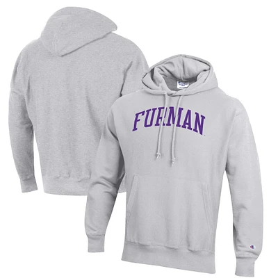 Men's Champion Heathered Gray Furman Paladins Reverse Weave Fleece Pullover Hoodie