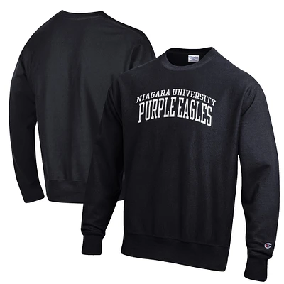 Men's Champion Black Niagara University Purple Eagles Reverse Weave Fleece Crewneck Sweatshirt