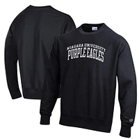 Men's Champion Black Niagara University Purple Eagles Reverse Weave Fleece Crewneck Sweatshirt
