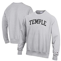 Men's Champion Heathered Gray Temple Owls Reverse Weave Fleece Crewneck Sweatshirt