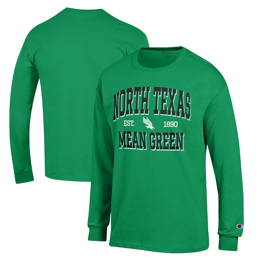 Men's Champion Kelly Green North Texas Mean Jersey Est. Date Long Sleeve T-Shirt