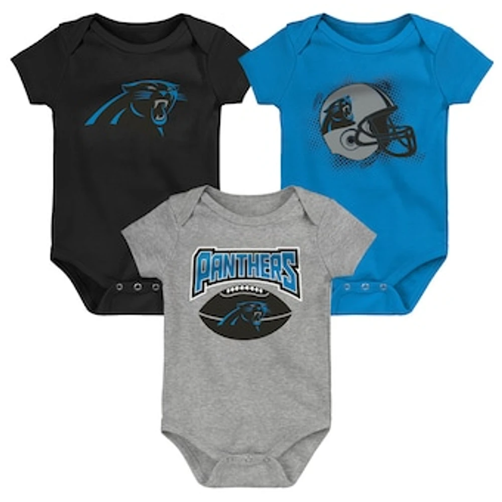 Infant Black/Blue/Heathered Gray Carolina Panthers 3-Pack Game On Bodysuit Set