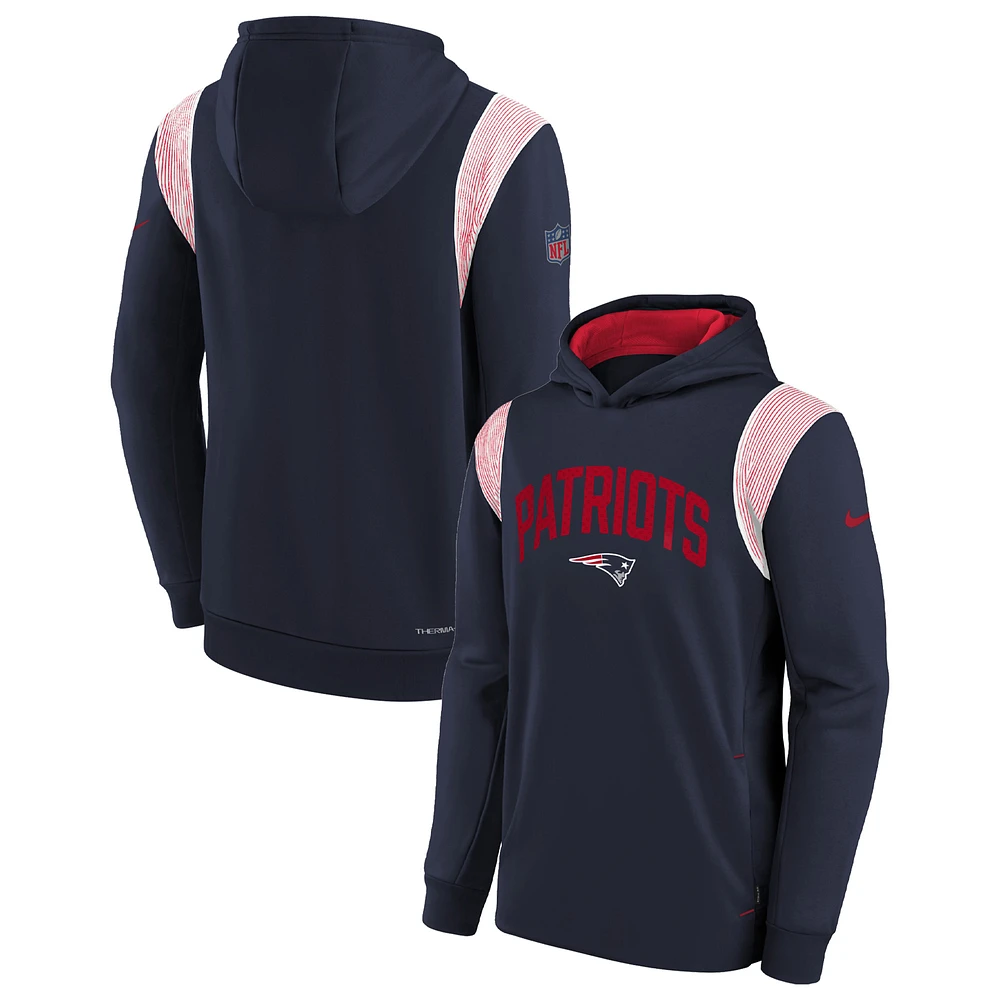 Youth Nike Navy New England Patriots Sideline Fleece Performance Pullover Hoodie